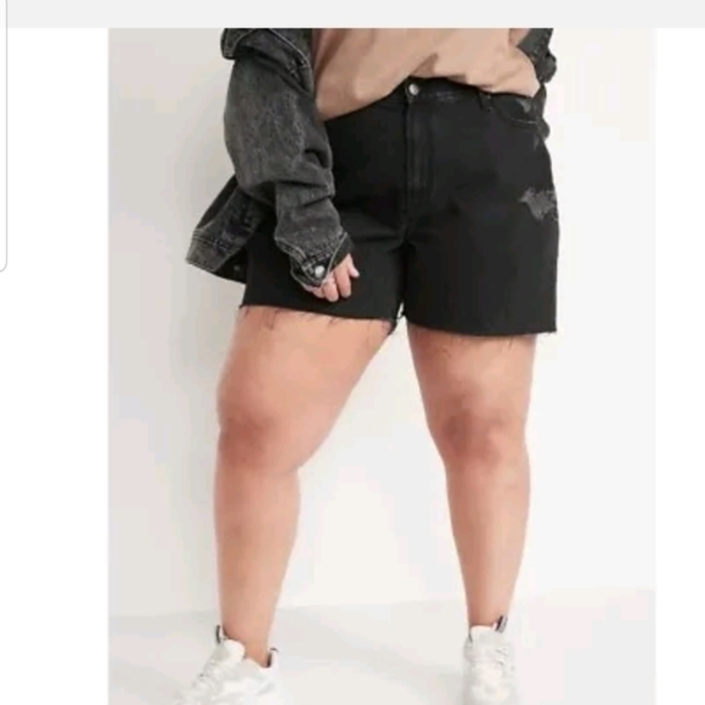 High-Waisted‎ Slouchy Straight Cut-Off Black Jean Shorts Women Plus Size 28 4X